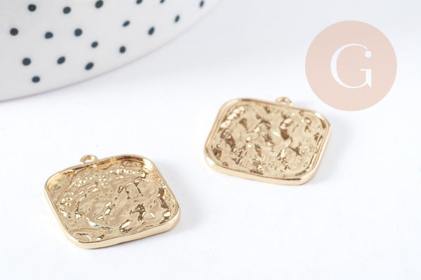 Pendentif Carré laiton doré 18K 21mm, pendentif création de bijoux doré, x1 (G8960)