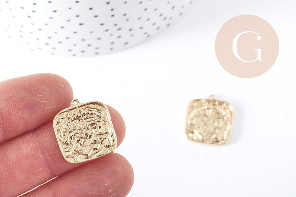 Pendentif Carré laiton doré 18K 21mm, pendentif création de bijoux doré, x1 (G8960)