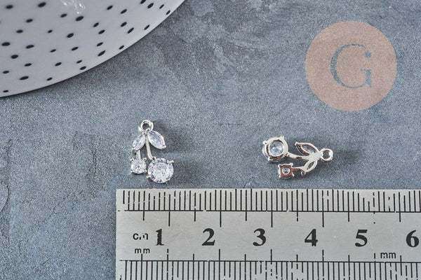 Pendentif Cerise laiton platine zircons blancs 14mm x1 G8894