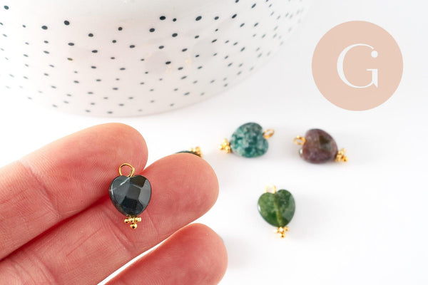 Pendentif Coeur Agate indienne naturelle facetté laiton doré 15mm,création bijoux pierre naturelle, x1 G9421