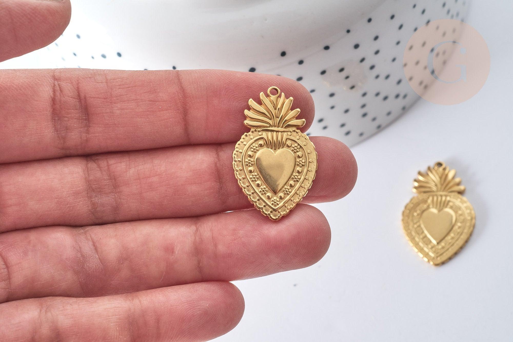 Pendentif Cœur acier 304 inoxydable doré 30mm, x1 (G7977)