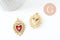 Pendentif Cœur ex-voto zircon émail rouge laiton doré 18K 32mm, x1 (G9548)