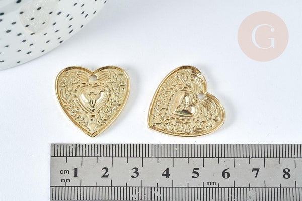 Pendentif Cœur zamac doré clair 25,5mm,fourniture création de bijoux, x1 G7416