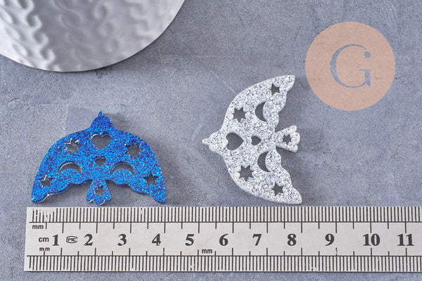 Pendentif Colombe acrylique 40mm, x2 (G10275)