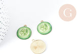 Pendentif Concombre zamac doré émail vert 26mm, création bijoux fruits, x1 G9004