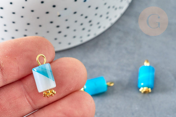 Pendentif Connecteur Agate naturelle bleue colonne fer doré 17.5mm, pierre naturelle, x1 (G8235)