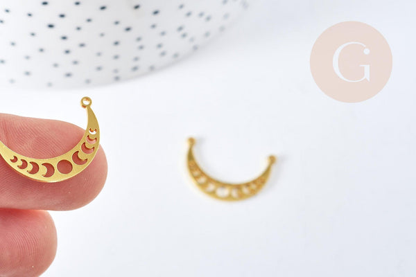 Pendentif Connecteur Lune ajouré acier 304 inoxydable doré 21.5mm, x1 (G8709)