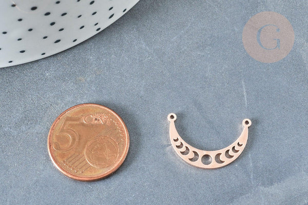 Pendentif Connecteur Lune ajouré acier 304 inoxydable or rose 21?5mm, x1 (G8370)