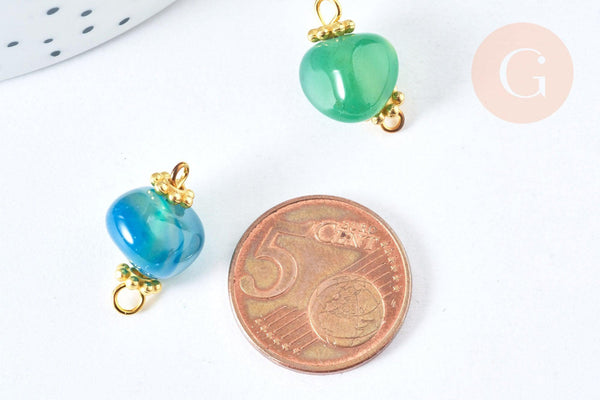 Pendentif Connecteur agate naturelle laiton doré avec calottes 17-20mm, DIY, connecteur agate teintée, perle, 17-20mm x1 (G6895)