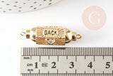 Pendentif Connecteur tube talisman zircon blanc laiton doré 18K 34mm YOU BACK, créations bijoux bonheur, x1 G9330