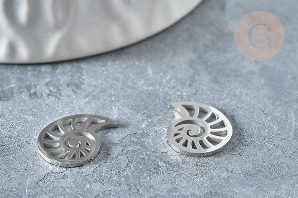 Pendentif Coquillage acier 201 inoxydable argenté 11,4mm, x1 (G7861)