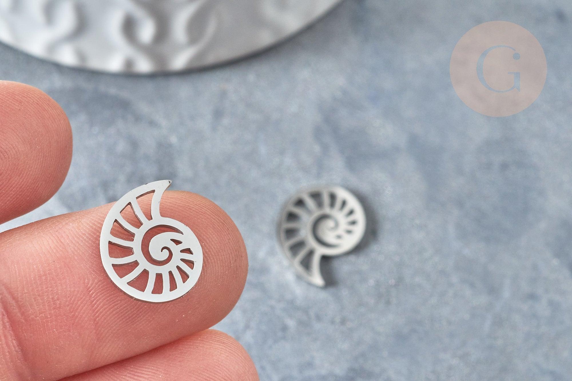 Pendentif Coquillage acier 201 inoxydable argenté 11,4mm, x1 (G7861)