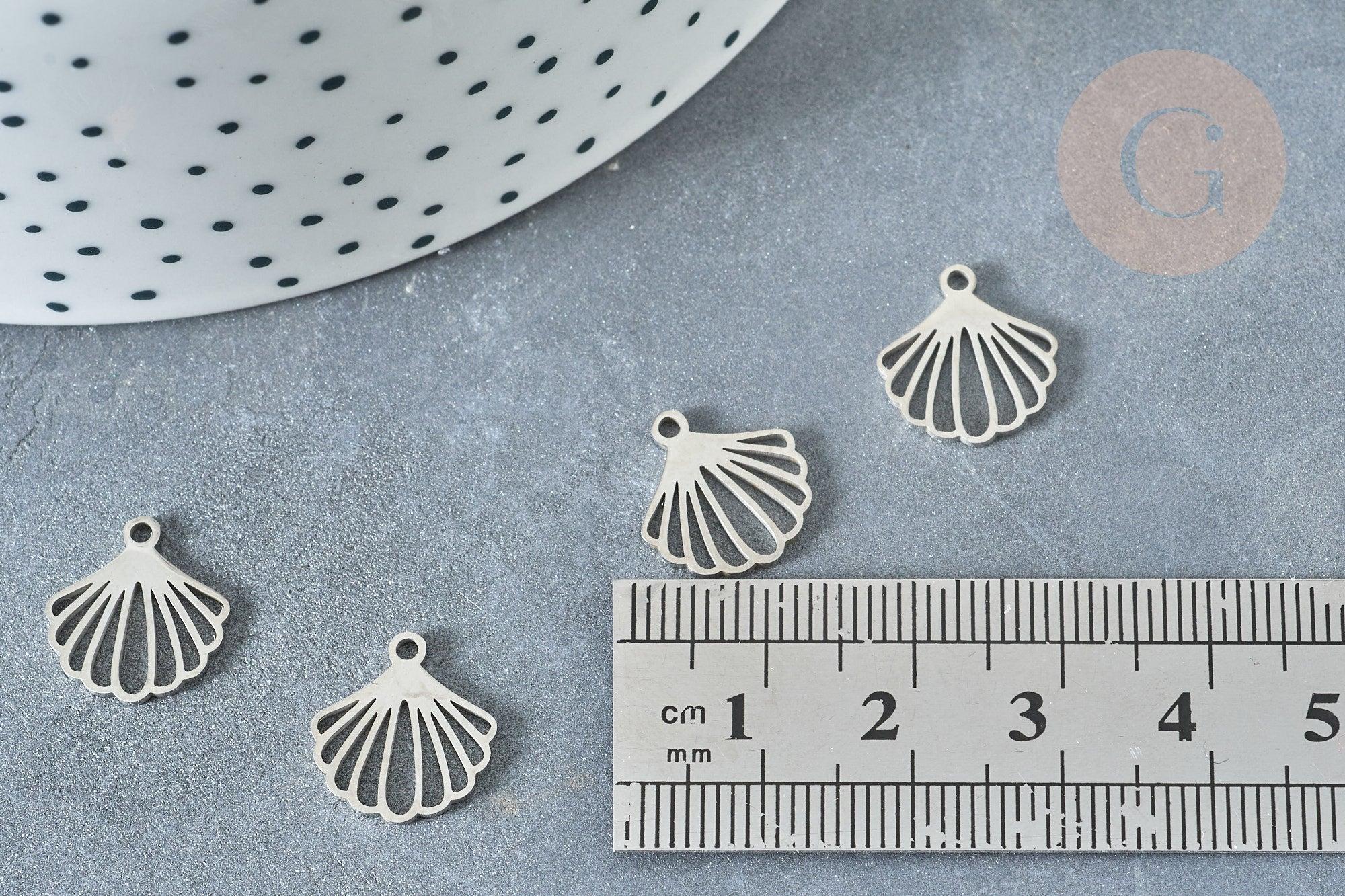 Pendentif Coquillage acier 304 inoxydable platine 13.5mm,x1 (G8022)