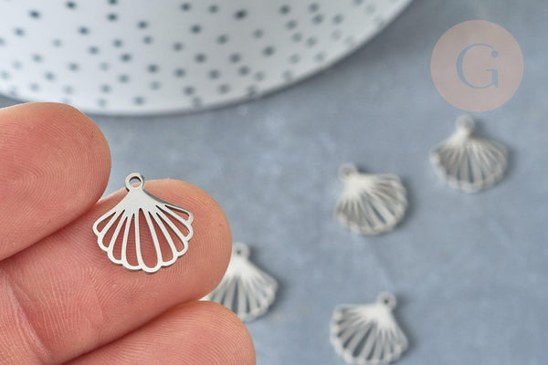 Pendentif Coquillage acier 304 inoxydable platine 13.5mm,x1 (G8022)