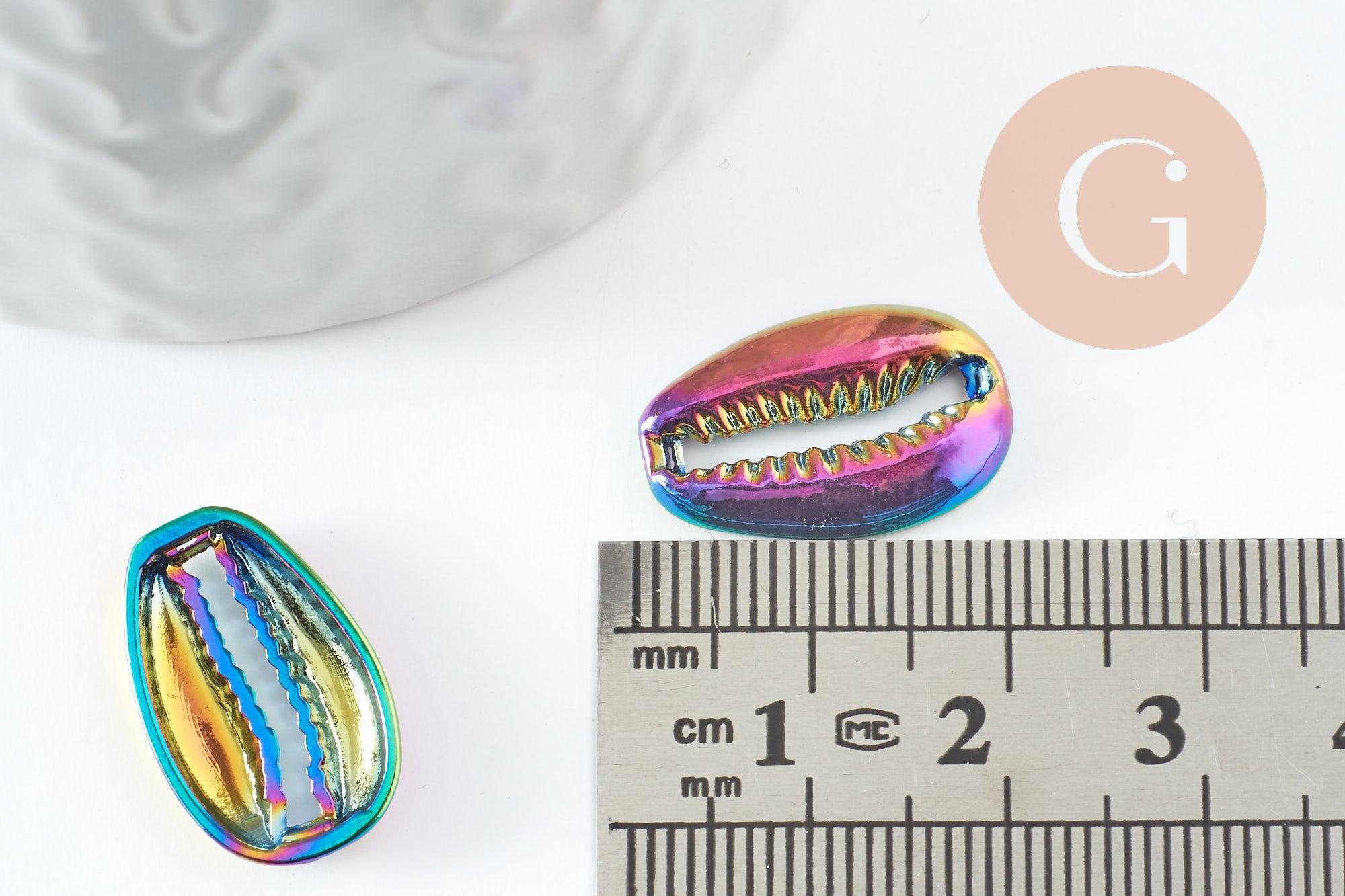 Pendentif Coquillage cauris zamac multicolore 19mm, coquillage zamac irisé multicolore , x1 (G7458)