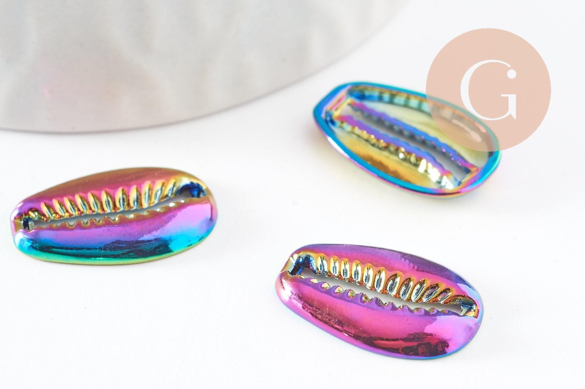 Pendentif Coquillage cauris zamac multicolore 19mm, coquillage zamac irisé multicolore , x1 (G7458)