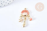 Pendentif Coquillage émail coloré zamac doré 35.5mm, Pendentif doré estival, x1 G8859