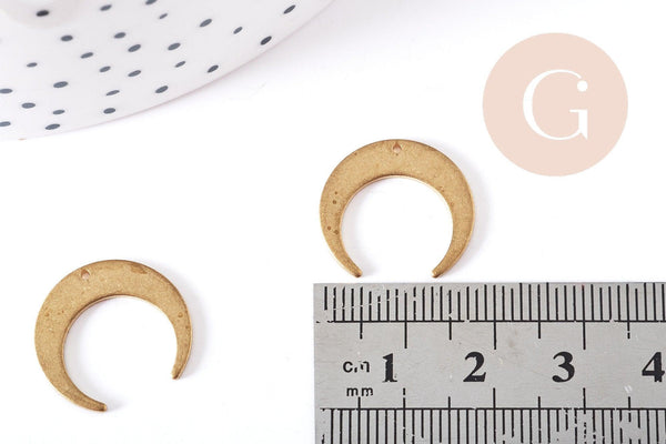 Pendentif Croissant de lune laiton brut 28mm, fabrication de bijoux micromacramé x2 (G8202)