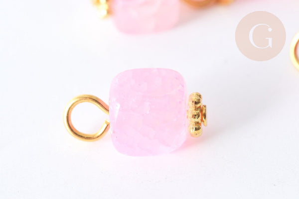 Pendentif Cube Agate naturelle rose pâle fer doré 14~16mm, pierre naturelle, x1 (G7971)