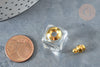 Pendentif Cube bouteille parfum verre transparent laiton doré 23mm, x1 (G7936)