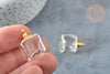 Pendentif Cube bouteille parfum verre transparent laiton doré 23mm, x1 (G7936)