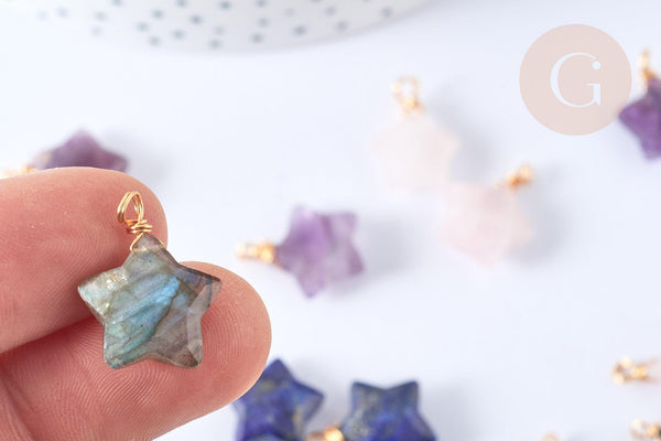 Pendentif Etoile Pierres naturelle laiton doré 19.5mm, x1 (G7954)