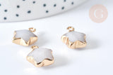 Pendentif Etoile jade blanc facettes laiton doré 16~17mm, pendentif bijoux pierre jade naturel, x1 G7937