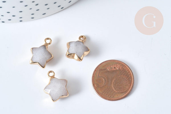 Pendentif Etoile jade blanc facettes laiton doré 16~17mm, pendentif bijoux pierre jade naturel, x1 G7937