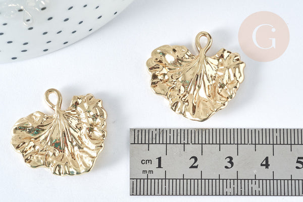 Pendentif Feuille Monsterosa zamac doré clair 27mm, x1 - G7411