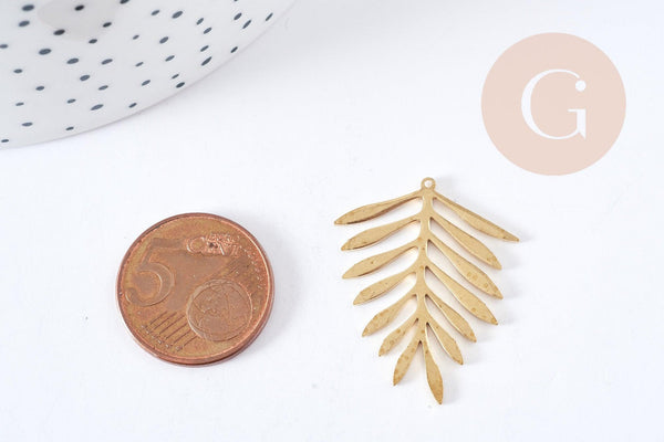 Pendentif Feuille fougère laiton brut 32mm, fabrication bijoux nature DIY, x1 G8967