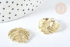 Pendentif Feuille tropicale zamac doré 21,5mm,pendentif création bijoux doré, x1 G7437