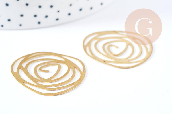 Pendentif Fleur Rose ajourée laiton brute 32mm, x1 (G8770)