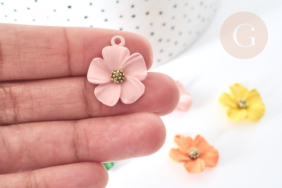 Pendentif Fleur colorée zamac doré 23,5mm, pendentif fleur , x1 (G8067)