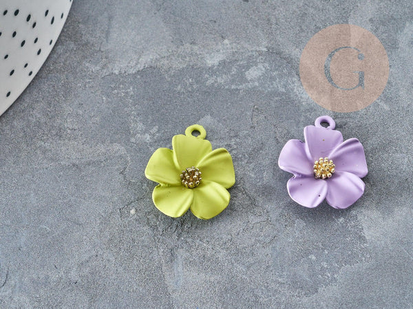 Pendentif Fleur colorée zamac doré 23,5mm, pendentif fleur , x1 (G8067)