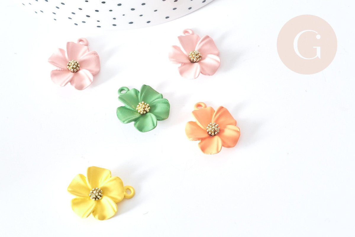 Pendentif Fleur colorée zamac doré 23,5mm, pendentif fleur , x1 (G8067)