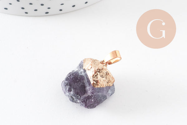 Pendentif Fluorite naturelle brute, Pointe support doré,pierre naturelle,pierre fluorite, x1 (G0849)