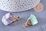 Pendentif Fluorite naturelle brute fer doré 24-25mm, x1 (G2510)
