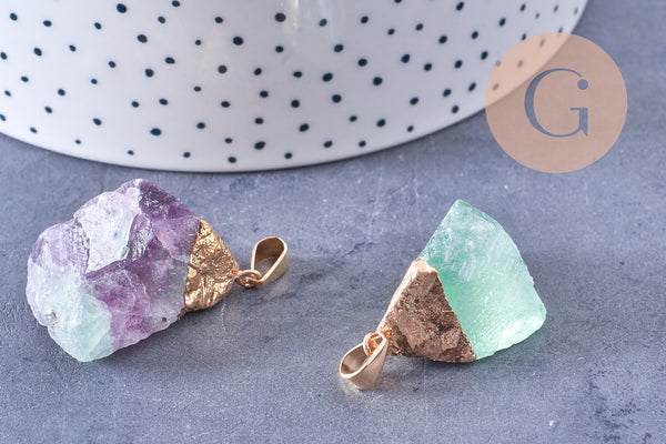 Pendentif Fluorite naturelle brute fer doré 24-25mm, x1 (G2510)