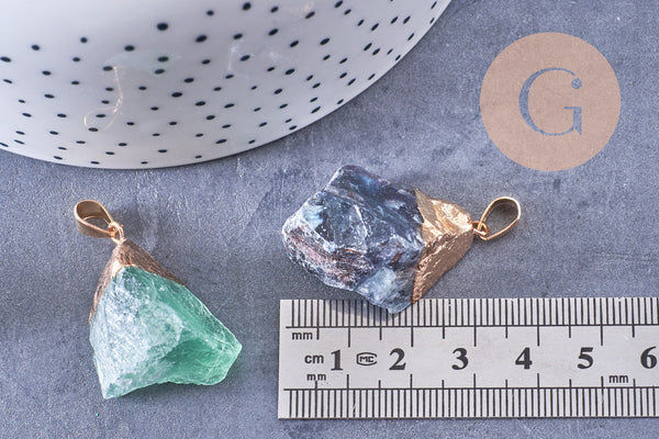 Pendentif Fluorite naturelle brute fer doré 24-25mm, x1 (G2510)