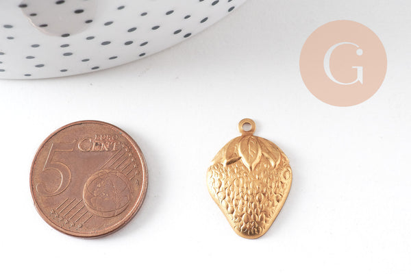 Pendentif Fraise en laiton brut 21mm, x1 (G2689)