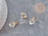 Pendentif Fraise verre transparent fer doré 17mm, collier pendentif , x1 (G9043)