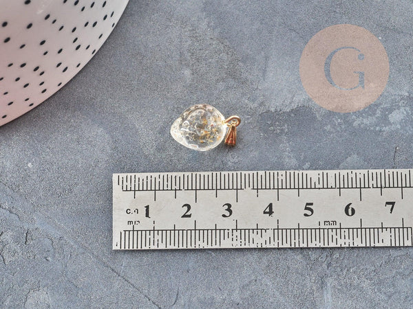 Pendentif Fraise verre transparent fer doré 17mm, collier pendentif , x1 (G9043)