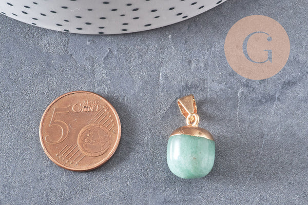 Pendentif Goutte aventurine verte fer doré 17~19mm,création bijou pierre, x1 G5209
