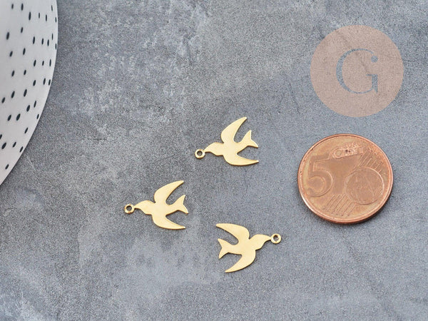 Pendentif Hirondelle acier 201 inoxydable doré 14mm, x1 (G9053)