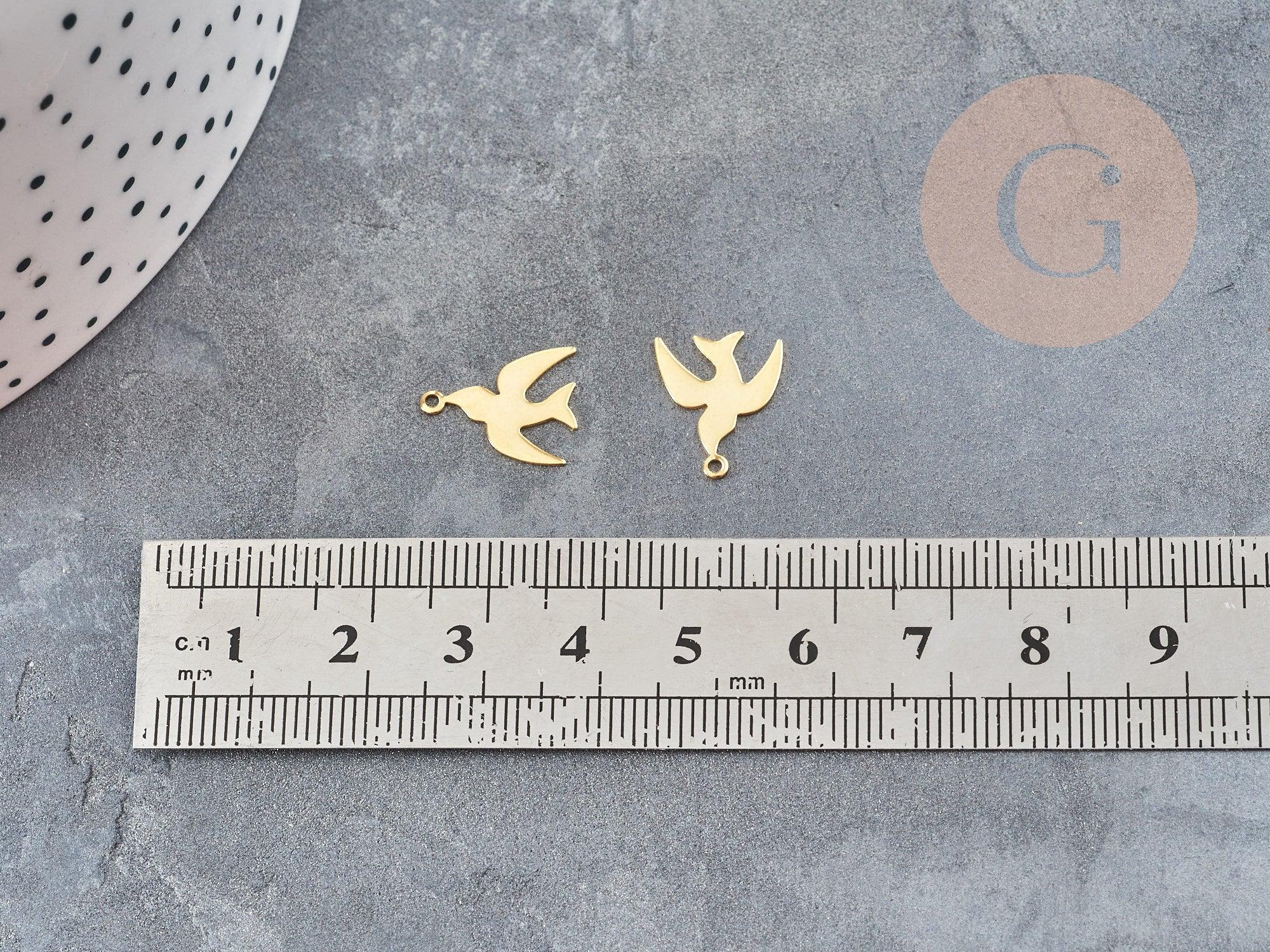 Pendentif Hirondelle acier 201 inoxydable doré 14mm, x1 (G9053)