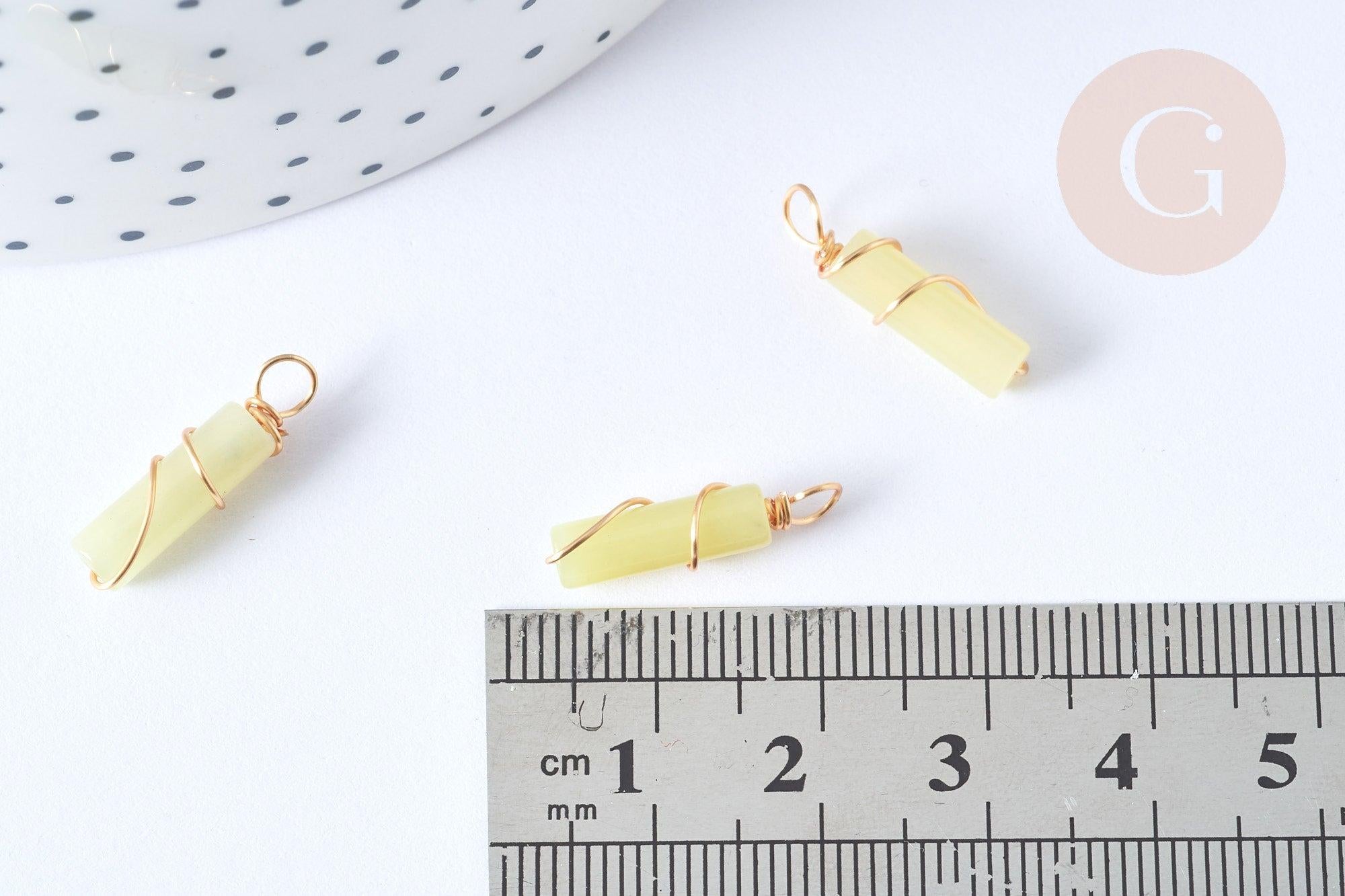 Pendentif Jade jaune naturelle support cuivre doré 20~21mm, pierre, x1 G7751