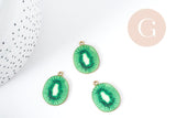 Pendentif Kiwi zamac doré émail vert 26.5mm, x1 (G9000)