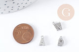 Pendentif Lettre acier 304 inoxydable argenté lettre cristal blanc 10mm, initiale prenom, x1 G8932