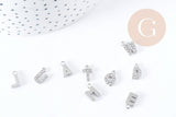 Pendentif Lettre acier 304 inoxydable argenté lettre cristal blanc 10mm, initiale prenom, x1 G8932