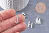 Pendentif Lettre acier 304 inoxydable argenté lettre cristal blanc, sans nickel,lettre initiale prenom,15.5mm, x1 (G4618)